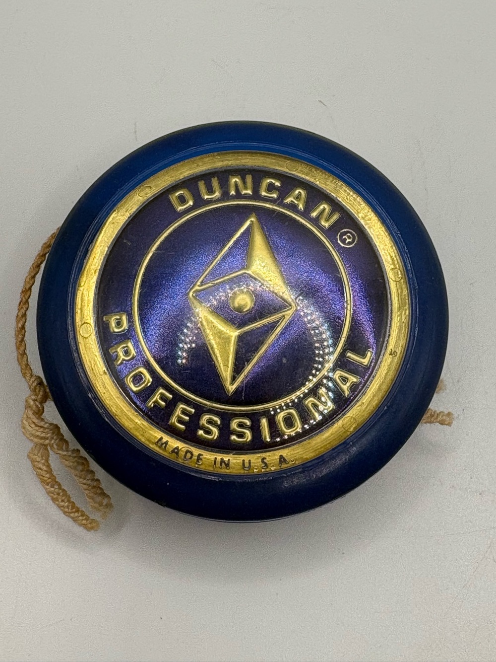 Vintage Duncan Professional Yo-Yo Blue Gold Diamond Logo Made in USA w/ String